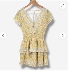 American Eagle Women's Cottagecore Floral Ruffle Tiered Mini Dress Yellow M